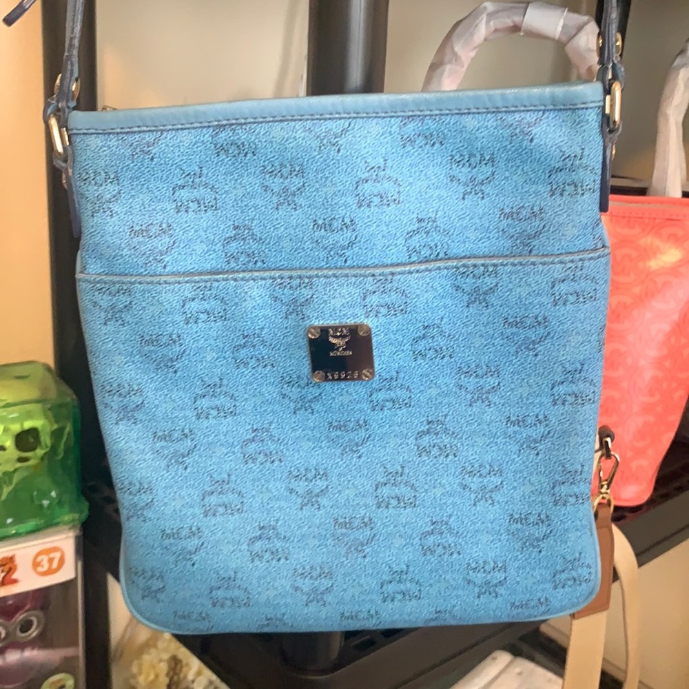 Blue mcm cross body